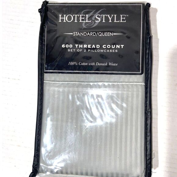 Queen Pillowcases Hotel Style 600 Thread Count Cotton Damask Weave Soft Silver! - Picture 1 of 5